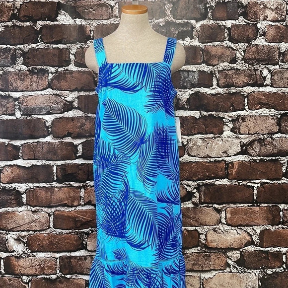 Liz Claiborne Dress NWT Maxi Hawaiian Linen Sleeveless Panel Blue Size Medium - Picture 7 of 17